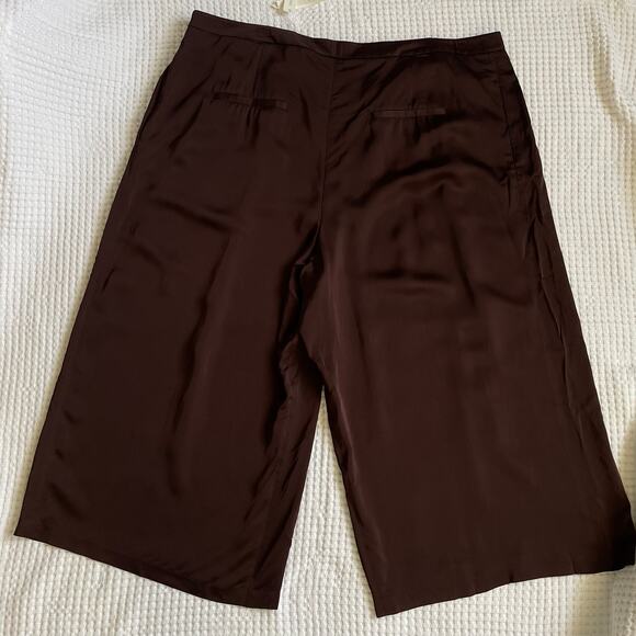 NWT Vince Brown Satin Pleat Front Wide Leg Trousers (Size 20) - Picture 10 of 12